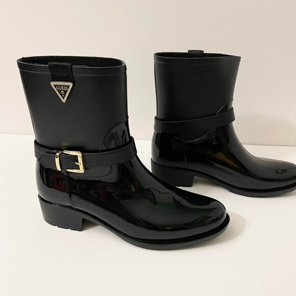 Guess Boots Womens Size 8 Black Booties Slip On Rubber Rain Boot GF Kirklin - Picture 2 of 16